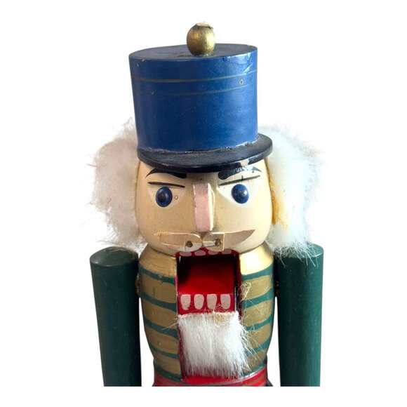 Vintage Wooden Blue Toy Soldier Nutcracker Red Base & Hat Christmas Holiday 14" - Picture 10 of 10